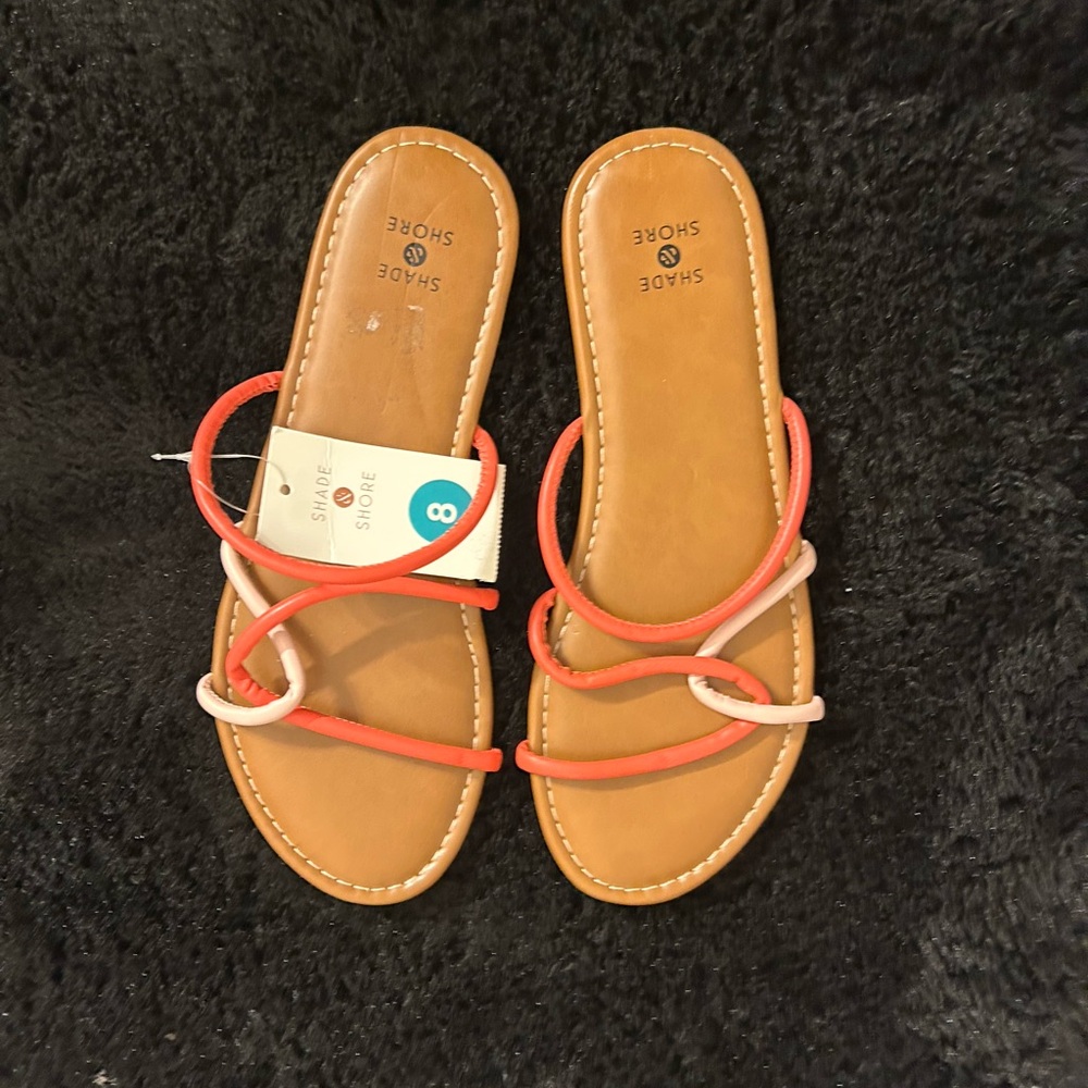 Pink Criss Cross Design Slide On Sandals Size 8